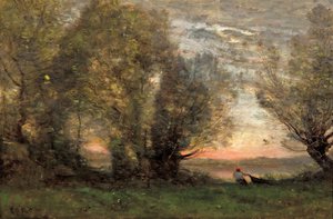 Le pêcheur, effet du soir - Jean Baptiste Camille Corot