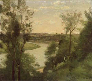Une rivière vue de haut entre les arbres - Jean Baptiste Camille Corot