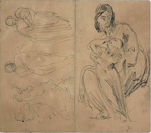 Esquisses : Quatre figures et Mère et enfant assis (recto) ; Mère et enfant assis (verso) - Jean Baptiste Carpeaux