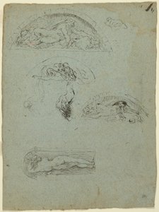 Figure debout dans une niche et études pour le groupe Ugolino (recto) ; Prélat en robe rouge dans une foule (verso) - Jean Baptiste Carpeaux