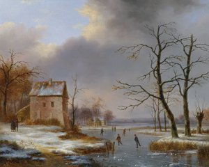 Patinage sur une rivière gelée - Jean Baptiste Coene