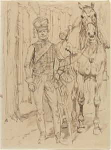 Un hussard français menant un cheval - Jean Baptiste Edouard Detaille