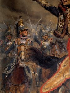 Guerre napoléonienne : La dernière charge du général Antoine Charles Comte de Lasalle (1775-1809), tué à Wagram le 6 juillet - Jean Baptiste Edouard Detaille