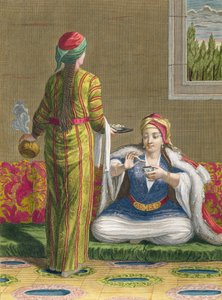 Jeune fille turque, prenant un café sur le canapé, 18ème siècle - Jean Baptiste Haussard