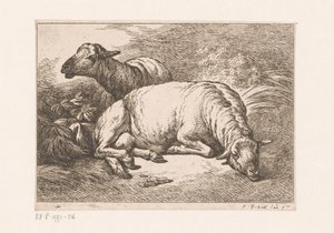 Deux moutons - Jean Baptiste Huet (le vieux)