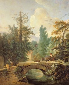 Paysanne et son âne traversant un pont, 1775
