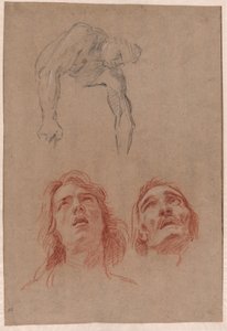 Homme se penchant et deux études de têtes (recto)
