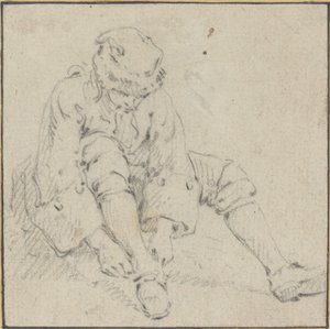 Homme enfilant sa chaussure - Jean Baptiste Le Prince