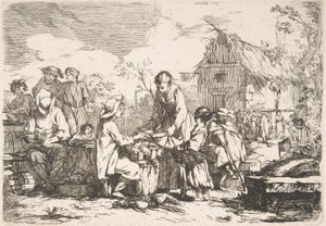 Place du marché du village, XVIIIe siècle - Jean Baptiste Marie Pierre