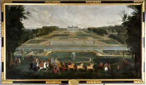 Marie Lescszinska, reine de France (1703-1768) dans les jardins du château de Vaux Le Vicomte. Peinture de Jean Baptiste Martin (1659-1735) 1728