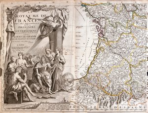 Carte de la Guyenne et de la Gascogne, avec un portrait de Louis XIV entouré de personnages allégoriques - Jean Baptiste Nolin