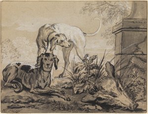 Après la chasse : deux chiens à côté d