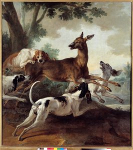 Cerf chassé par des chiens. Scène de chasse - Jean Baptiste Oudry