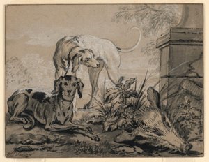 Dessin, Après la chasse : deux chiens à côté d