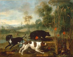 Gredinet, Petite Fille et Charlotte, trois épagneuls de Lou - Jean Baptiste Oudry