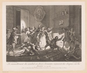 Intérieur avec un groupe de personnes se battant (Scènes du Roman Comique de Scarron) - Jean Baptiste Oudry