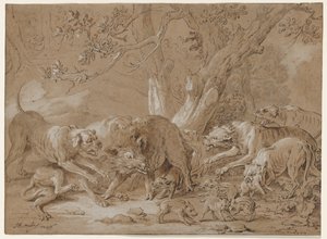 Truie sauvage et ses petits attaqués par des chiens, 1748 - Jean Baptiste Oudry