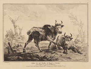 Cahier de six feuilles de bœufs et vaches - Jean Baptiste Pillement