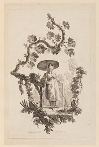 Figure avec parasol sous une branche