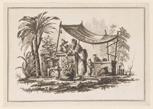 Figures avec un vase de fleurs, de "Nouveau Cahier de Six Feuilles De Différents Sujets Chinois Historiés"