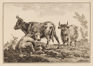 Planche 3, de "Cahier de Six Feuilles de Boeufs et Vaches" - Jean Baptiste Pillement