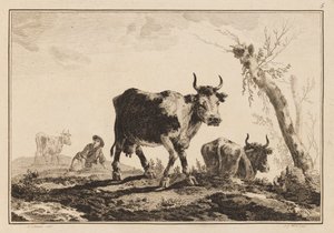 Planche 5, "Cahier de Six Feuilles de Bœufs et Vaches" - Jean Baptiste Pillement