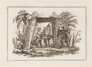 Femmes se regardant dans un miroir, de "Nouveau Cahier de Six Feuilles De Différents Sujets Chinois Historiés"