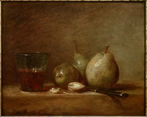 Poires, noix et verre de vin. Nature morte - Jean Baptiste Simeon Chardin