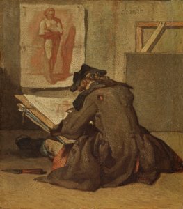 Jeune étudiant dessinant