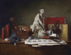 Français :  Nature morte aver des attributs des Arts Les attributs des Arts et les récompenses qui leur sont accordées - Jean Baptiste Simeon Chardin