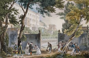Une villa : scène de rencontre de la noblesse - gravure par Jean-Baptiste Thomas, vers 1820 - Jean Baptiste Thomas