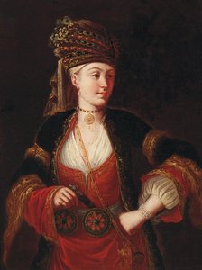 Une dame, trois-quarts de longueur, en costume oriental - Jean Baptiste Vanmour