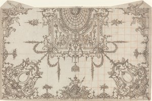 Un plafond élaboré avec treillis et figures assises - Jean Berain