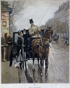 Femme élégante dans une calèche à Paris: « Nous revenons » - illustration de Jean Béraud (1849 - 1935), fin du XIXe siècle. - Jean Beraud