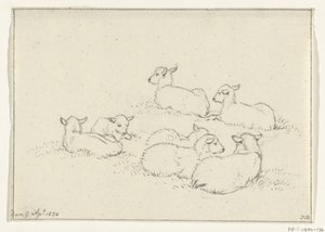 Six agneaux couchés - Jean Bernard