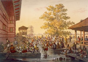Scène de loisirs à Pinarbasi, un quartier de Bursa. Un conteur divertit le public, de Souvenirs de Constantinople, pub. 1845 - Jean Brindesi
