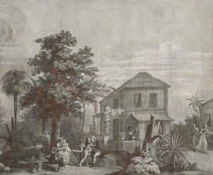 Temps en famille, panneau de papier peint de la série "Paul et Virginie", par Dufour & Cie, vers 1823 - Jean Broc