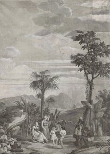 Les enfants dansent, panneau de papier peint de la série "Paul et Virginie", par Dufour & Cie, vers 1823 - Jean Broc
