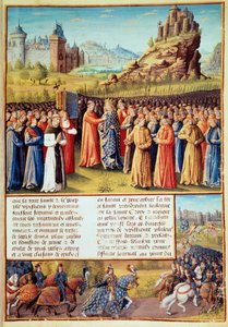 Deuxième croisade : le roi Louis VII dit le Jeune prenant la croix à Vézelay en présence de Saint Bernard de Clairvaux et de l