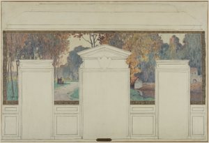 Esquisse pour la mairie de Fresnes : Paysage avec promeneurs en automne