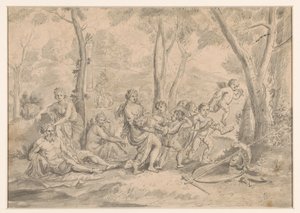 Chevalier mort (Orlando ?) porté par une femme et un génie - Jean Cotelle (II)