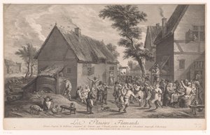 Personnes dansant devant une auberge - Jean Daullé