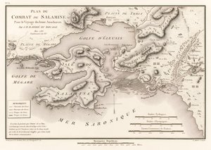 Plan du Combat de Salamine Pour le Voyage du Jeune Anacharsis (Plan de la Bataille de Salamine 480 av. J.-C.) par Jean Denis Barbie du Bocage (1760-1825) du Voyage du jeune Anacharsis en Grèce