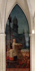 Prédication de Michel le Nobletz (1577-1652) devant une église en Bretagne - Fresque, Cathédrale Saint-Corentin, Quimper