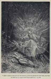 "Après un moment, il sembla que les branches des arbres se séparaient au-dessus de sa tête, et que les doux yeux des anges la regardaient" (gravure) - Jean Edouard Dargent