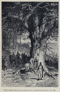 "Il vit des guerriers hostiles, en vêtements colorés et armures scintillantes" (gravure) - Jean Edouard Dargent