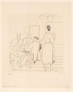 Intérieur de café avec clients et serveuse - Jean Emile Laboureur (signed by artist)