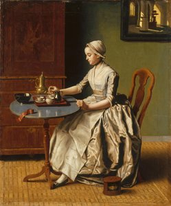 Une dame versant du chocolat La Chocolatière, vers 1745