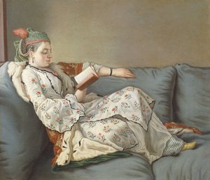 La Sultane Lisant, une dame en costume turc lisant sur un divan