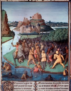 Bataille entre Juifs et Macédoniens. Miniature tirée de « Le Livre des anciens Juifs » (Antiquités judaïques) par Jean Fouquet (1420-1481) 15ème siècle Paris, B.N. - Jean Fouquet